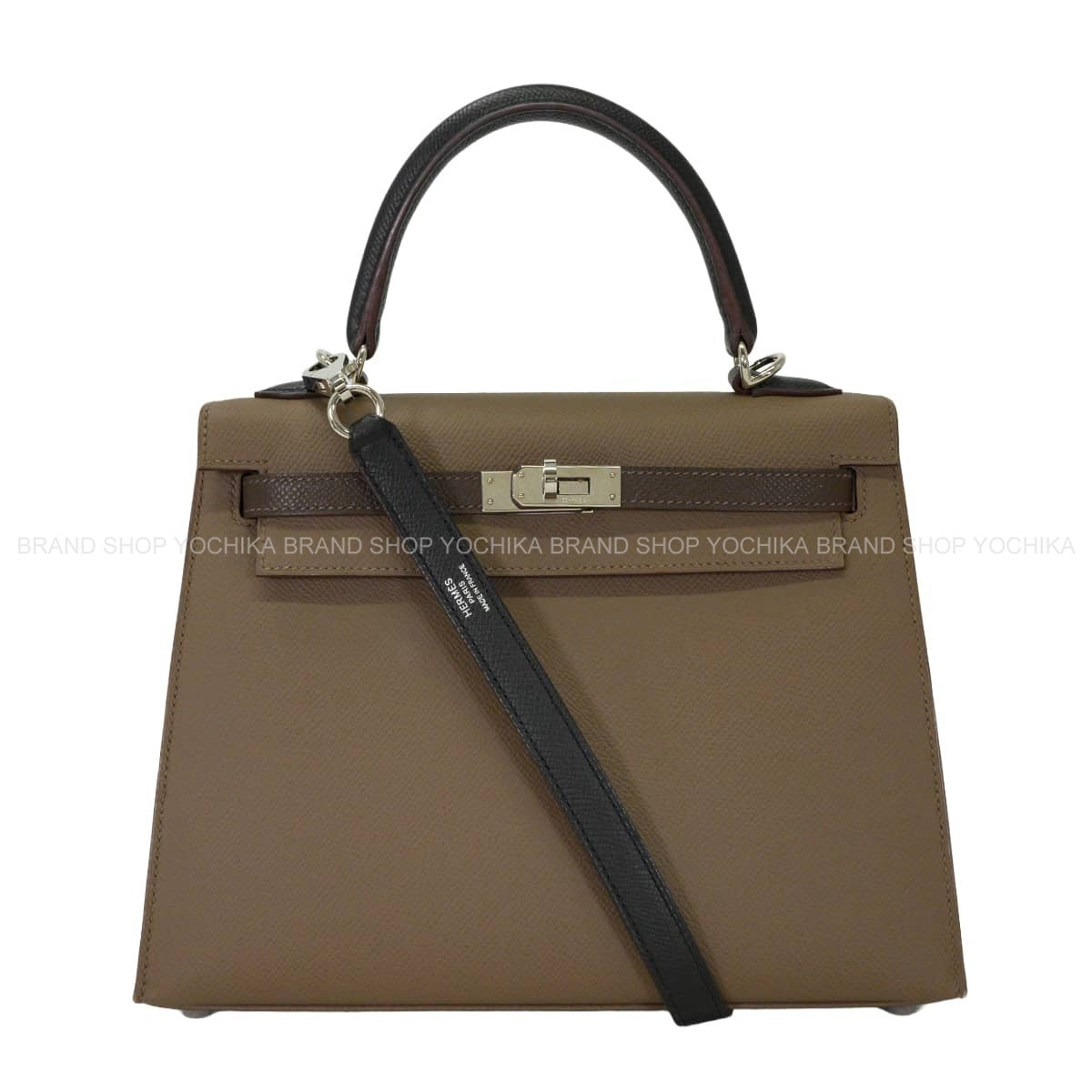 [Pre-loved] HERMES Shoulder bag Kelly25 Sellier Etoupe/Ecorce/Noir (Black) Veau Epsom Silver HW Stamp B[LIKE NEW][Authentic]