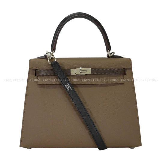 [Pre-loved] HERMES Shoulder bag Kelly25 Sellier Etoupe/Ecorce/Noir (Black) Veau Epsom Silver HW Stamp B[LIKE NEW][Authentic]