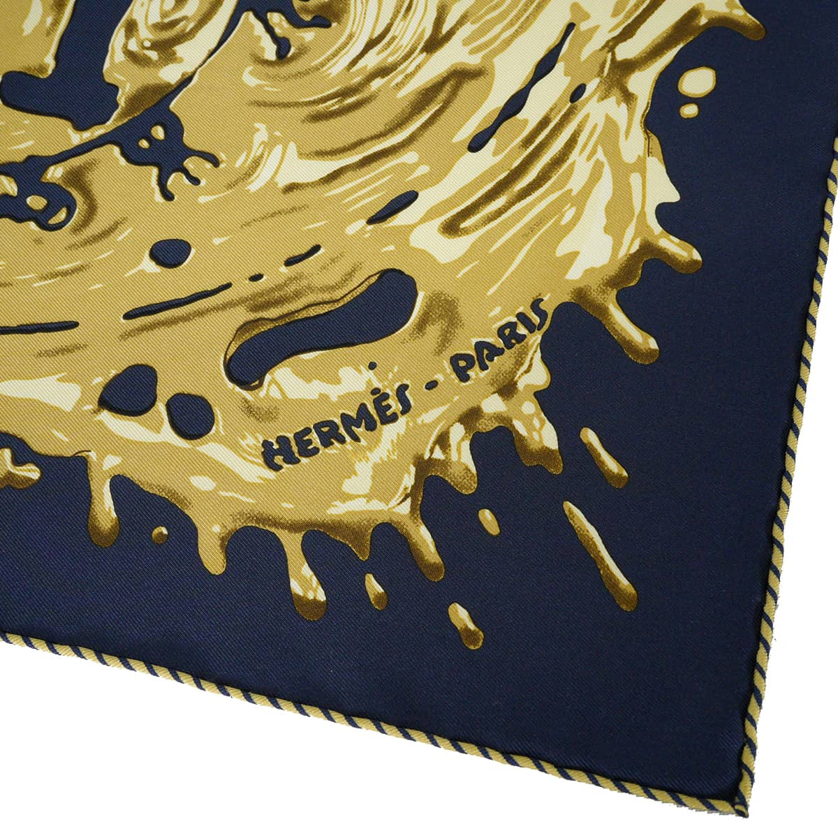 2022 S/S HERMES scarf Carre 45 Gavroche Peinture FraicheBlue noir/Bronze Silk100%[EXCELLENT][Authentic]