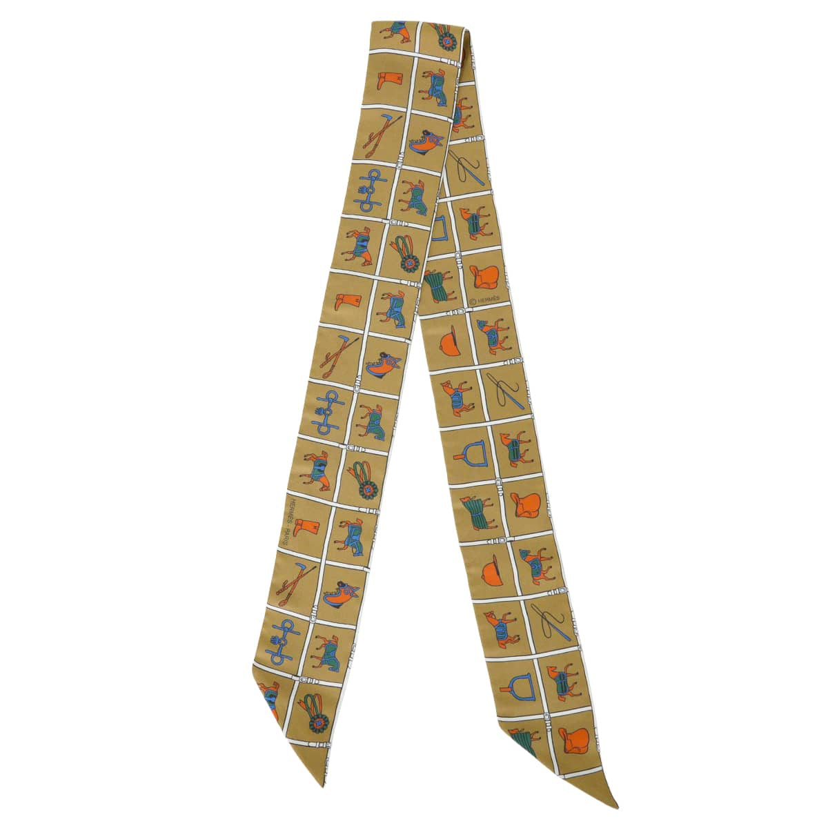 HERMES scarf Twilly Couvertures et Tenues de JourMordor/White/Bleu Silk100%[EXCELLENT][Authentic]