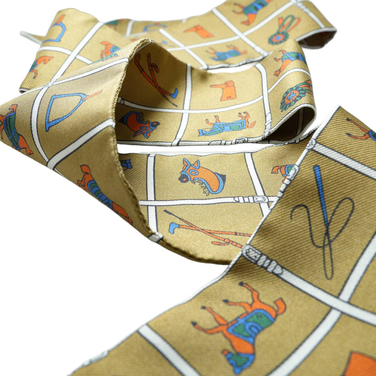 HERMES scarf Twilly Couvertures et Tenues de JourMordor/White/Bleu Silk100%[EXCELLENT][Authentic]