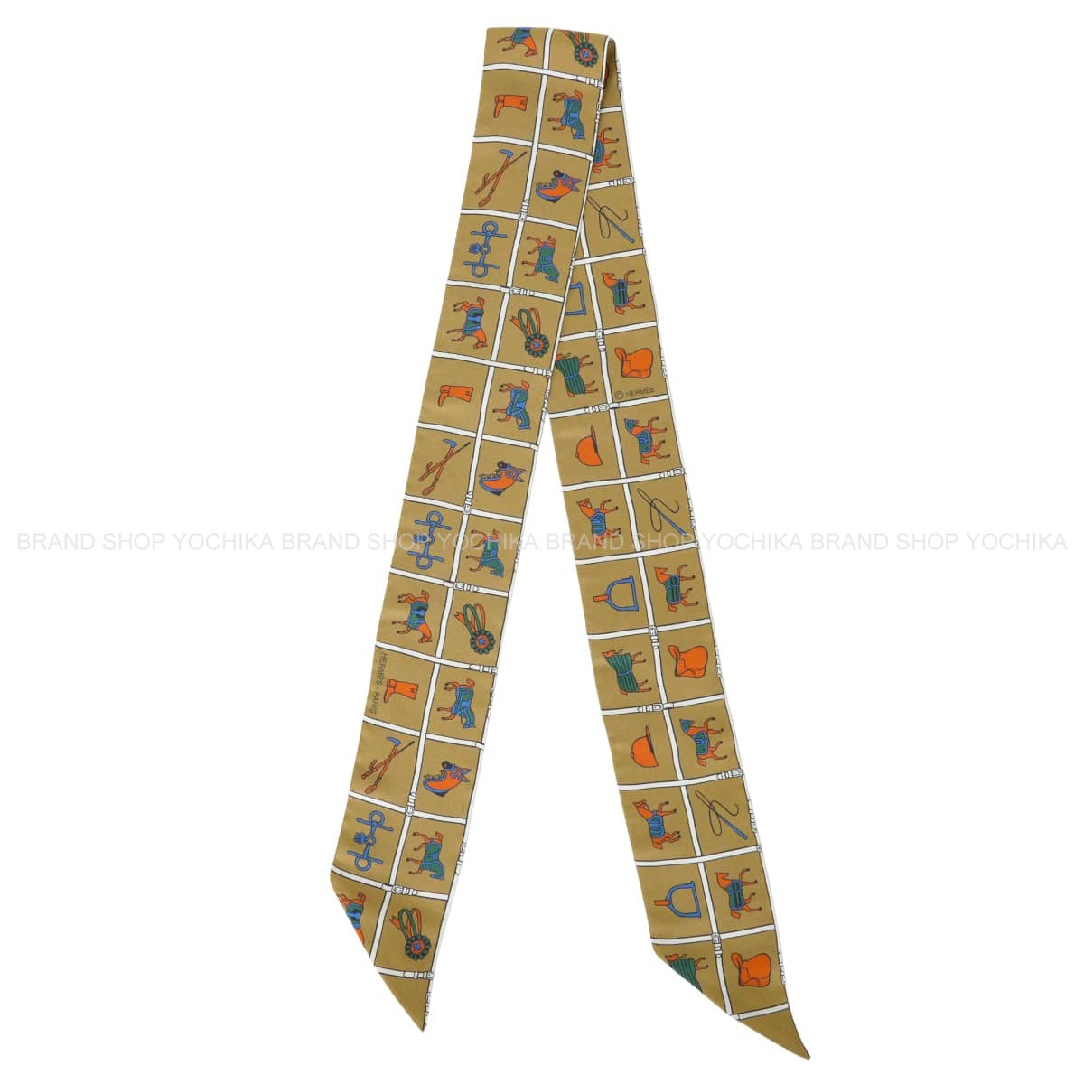 HERMES scarf Twilly Couvertures et Tenues de JourMordor/White/Bleu Silk100%[EXCELLENT][Authentic]