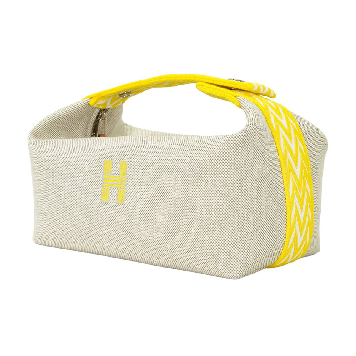 HERMES Handbag Bride a Brac PM Zigzag Jaune Citron Toile H Plume/Canvas Silver HW[EXCELLENT][Authentic]