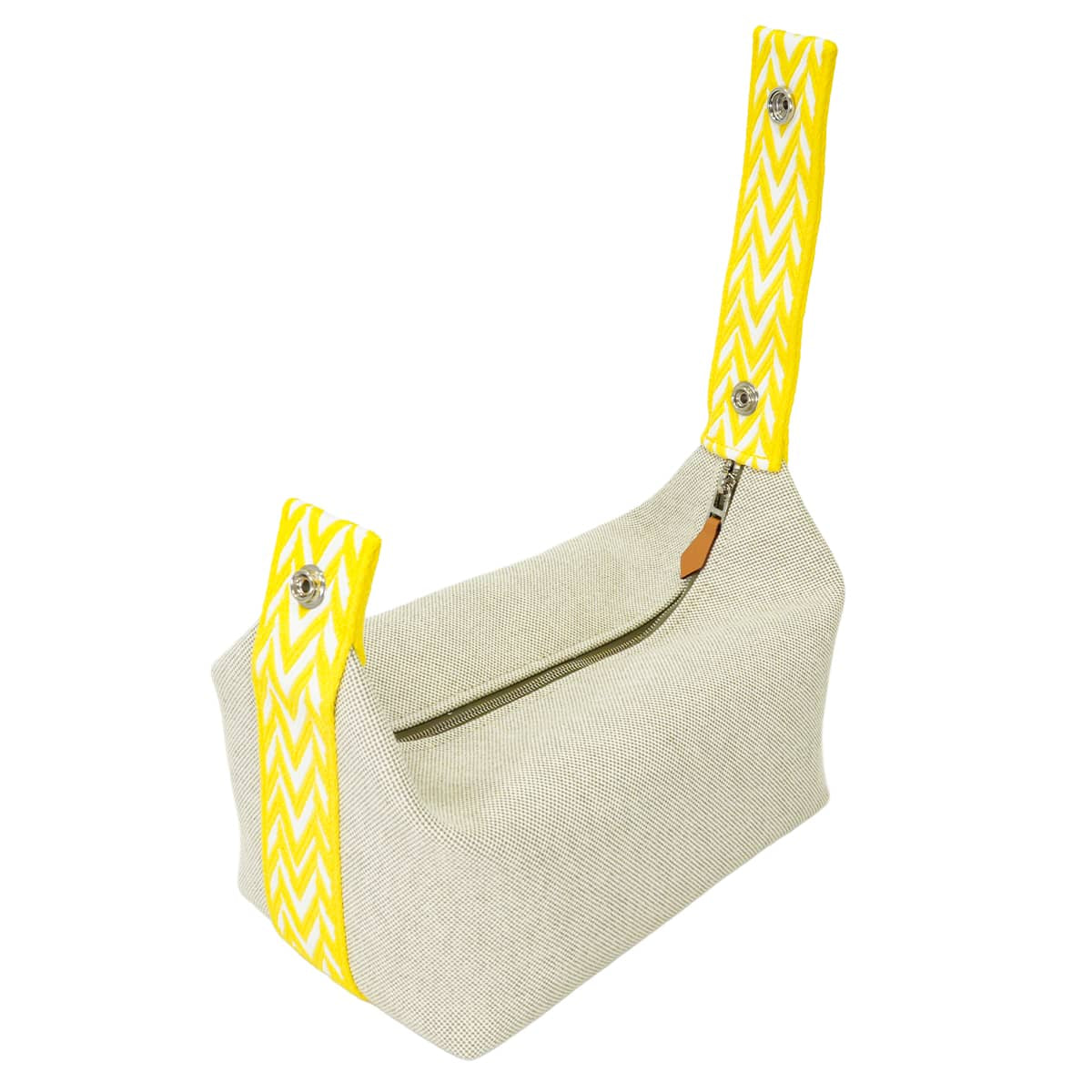 HERMES Handbag Bride a Brac PM Zigzag Jaune Citron Toile H Plume/Canvas Silver HW[EXCELLENT][Authentic]