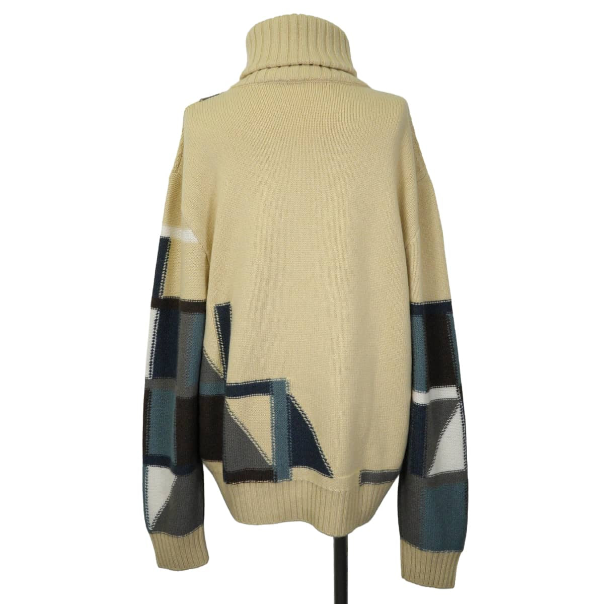 HERMES Knit Men's Half-Zip Geometrie Variable Yellow/Multicolor Cashmere #XL Silver HW 567110HA[EXCELLENT][Authentic]