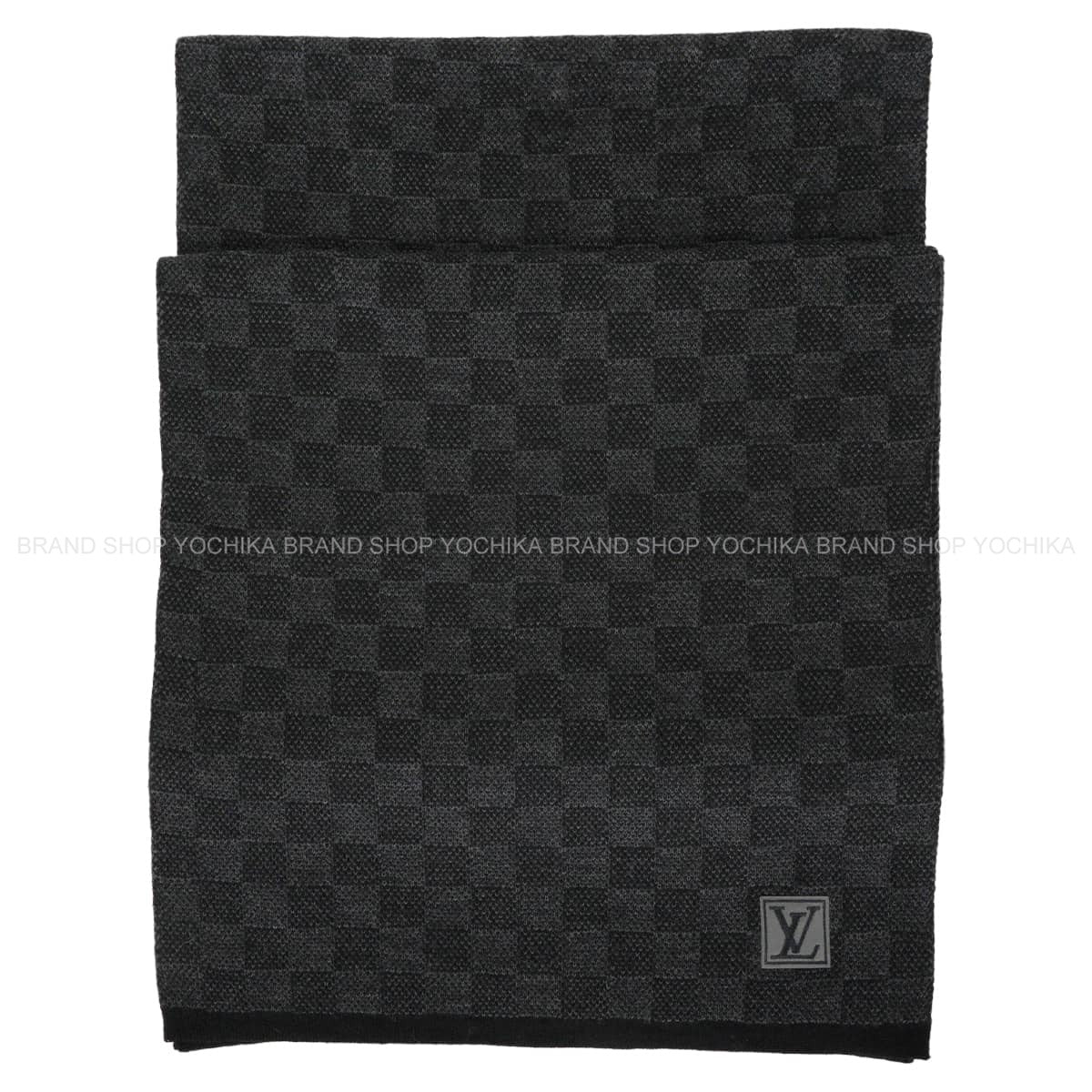 [Pre-loved] LOUIS VUITTON muffler Echarpe Petit Damier Graphite Noir (Black)/Grey Wool M70028[LIKE NEW][Authentic]