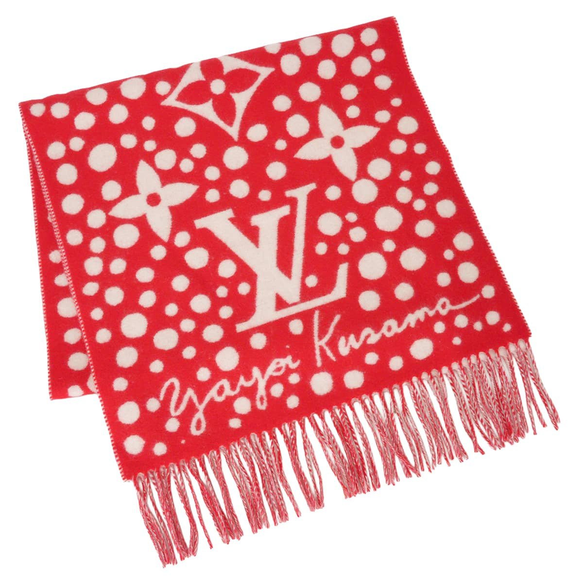 LOUIS VUITTON muffler LV x YK Yayoi Kusama Echarpe Reykjavik Infinite Dot Red/Blanc (White) Cashmere M78306[EXCELLENT][Authentic]