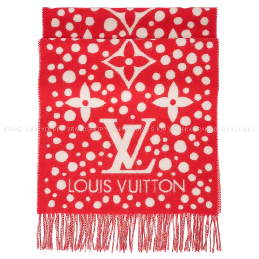 LOUIS VUITTON muffler LV x YK Yayoi Kusama Echarpe Reykjavik Infinite Dot Red/Blanc (White) Cashmere M78306[EXCELLENT][Authentic]