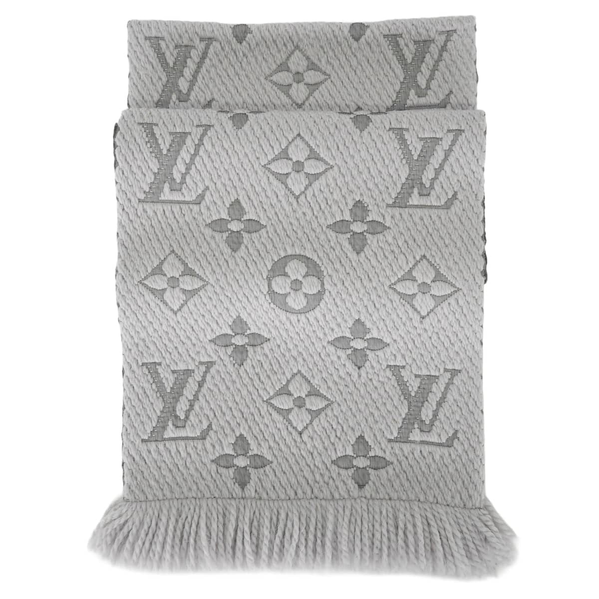 LOUIS VUITTON muffler Echarpe LogomaniaGris perle Wool/Silk M74742[EXCELLENT][Authentic]