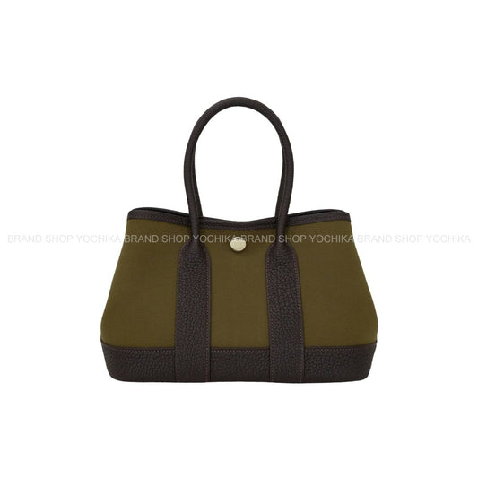 HERMES Handbag Neo Garden Party 23 Vert OliveBai Brun Toile officier/Veau Negonda Silver HW Stamp G[BRAND NEW][Authentic]