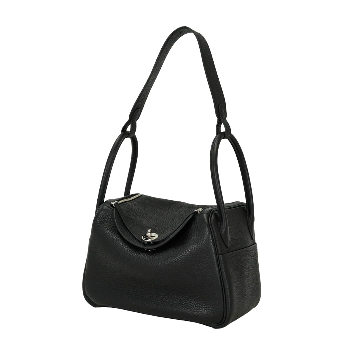 [Pre-loved] HERMES Shoulder bag Lindy 26 Noir (Black) Taurillon Clemence Silver HW Stamp C[USED SA][Authentic]