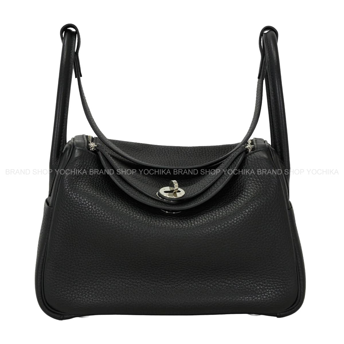 [Pre-loved] HERMES Shoulder bag Lindy 26 Noir (Black) Taurillon Clemence Silver HW Stamp C[USED SA][Authentic]