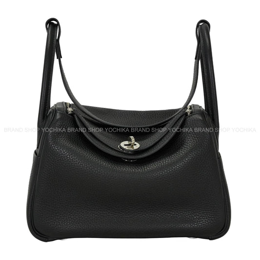 [Pre-loved] HERMES Shoulder bag Lindy 26 Noir (Black) Taurillon Clemence Silver HW Stamp C[USED SA][Authentic]