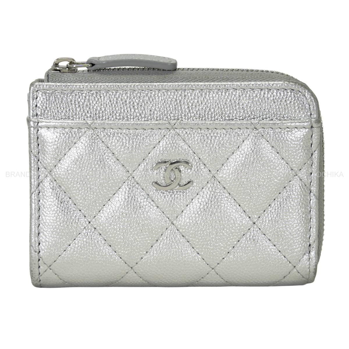 [Pre-loved] CHANEL card holder Fragment Mini Case Matelasse COCO Mark 3 Pockets Silver Graind Calf(Caviarskin) Silver HW AP4893[LIKE NEW][Authentic]
