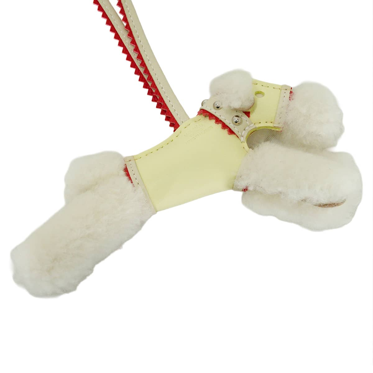 HERMES bag charm Buddy Dog with Studs Collar Jaune Milton/Craie/Rouge Radieux/Ecru Agneau Milo/Mouton Silver HW Stamp G[BRAND NEW][Authentic]