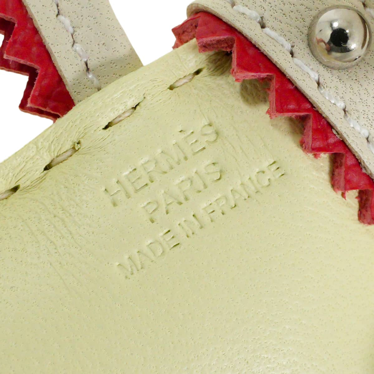 HERMES bag charm Buddy Dog with Studs Collar Jaune Milton/Craie/Rouge Radieux/Ecru Agneau Milo/Mouton Silver HW Stamp G[BRAND NEW][Authentic]
