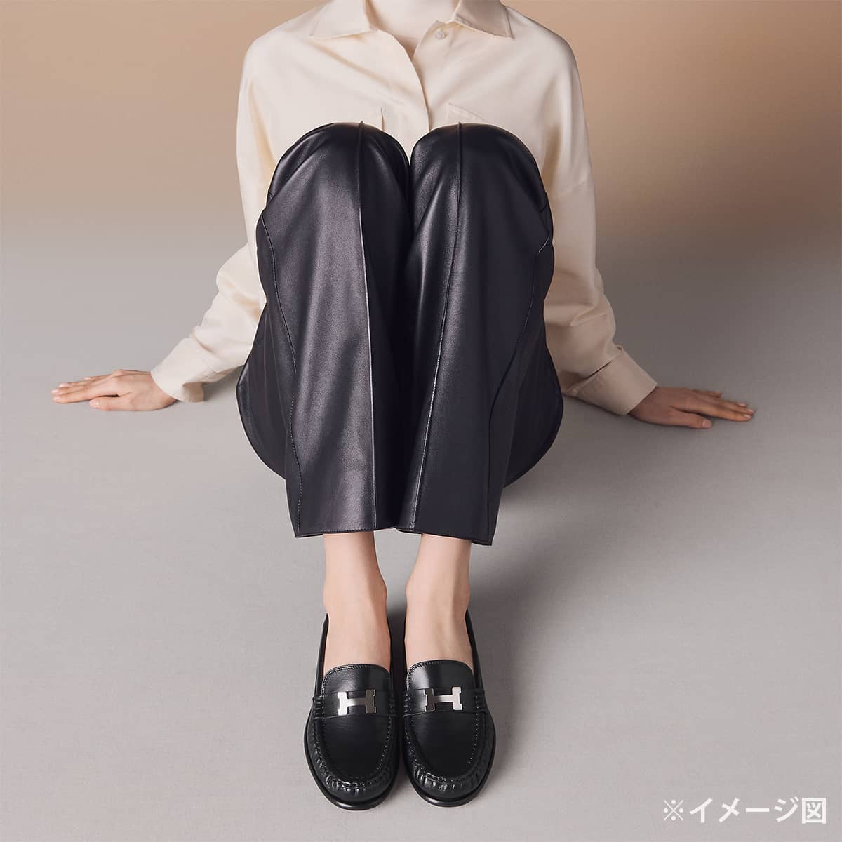 HERMES loafers Moccasin Nova Noir (Black) Chevre #37 Silver HW H262118Z02350[EXCELLENT][Authentic]
