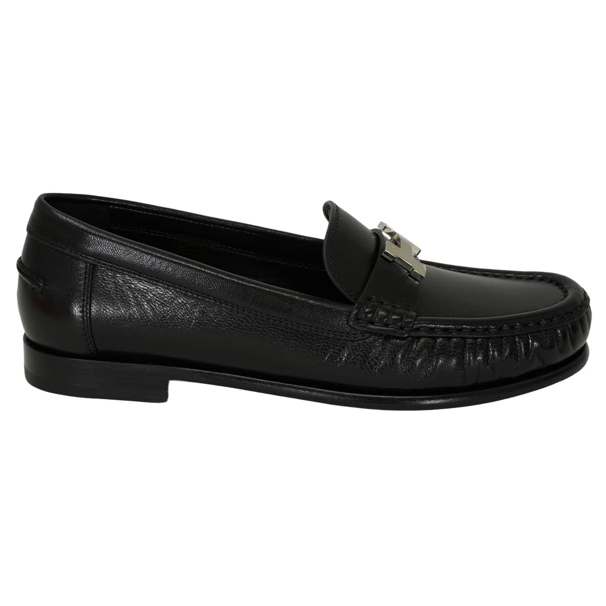 HERMES loafers Moccasin Nova Noir (Black) Chevre #37 Silver HW H262118Z02350[EXCELLENT][Authentic]