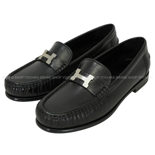 HERMES loafers Moccasin Nova Noir (Black) Chevre #37 Silver HW H262118Z02350[EXCELLENT][Authentic]