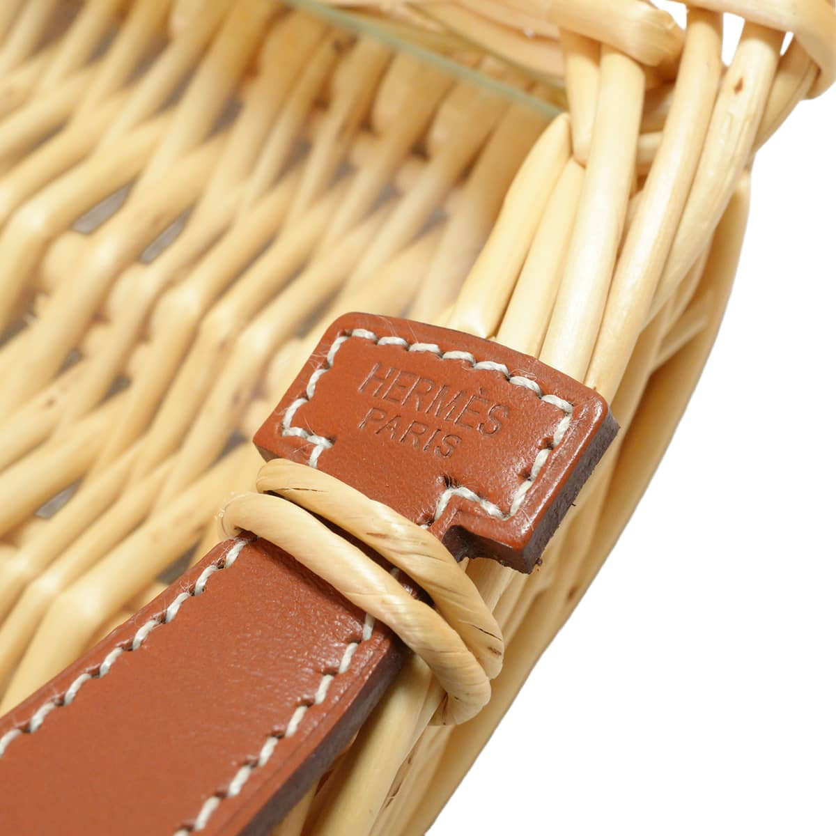 HERMES Tray Ozre Picnic with Glass TPM Terre Battue Rattan/Swift H400Z06M03[EXCELLENT][Authentic]