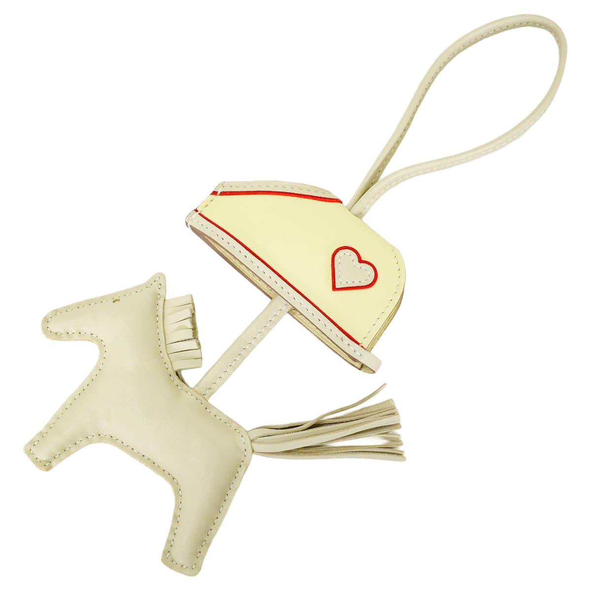 HERMES bag charm Rodeo Robeo Coeur Heart PM Craie/Jaune Milton/Rouge Radieux Agneau Milo Stamp K[EXCELLENT][Authentic]