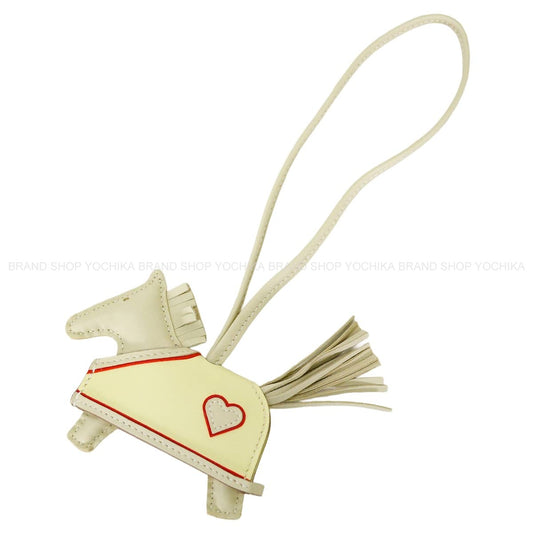 HERMES bag charm Rodeo Robeo Coeur Heart PM Craie/Jaune Milton/Rouge Radieux Agneau Milo Stamp K[EXCELLENT][Authentic]