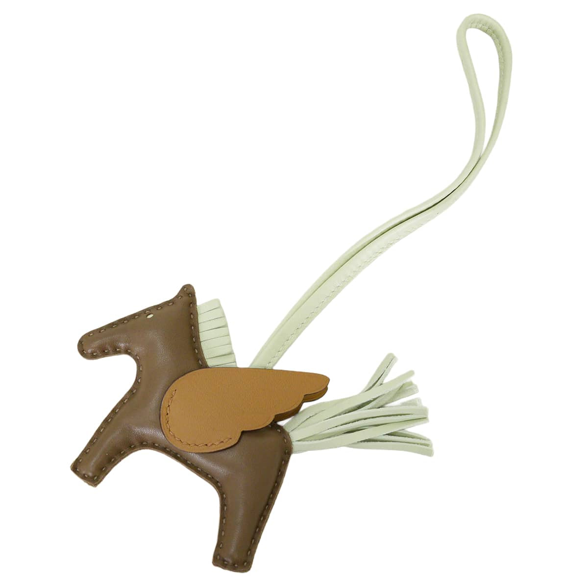 HERMES bag charm Rodeo Pegasus PM Etoupe/Biscuit/Vert Fizz Agneau Milo/Veau Swift Stamp B[EXCELLENT][Authentic]