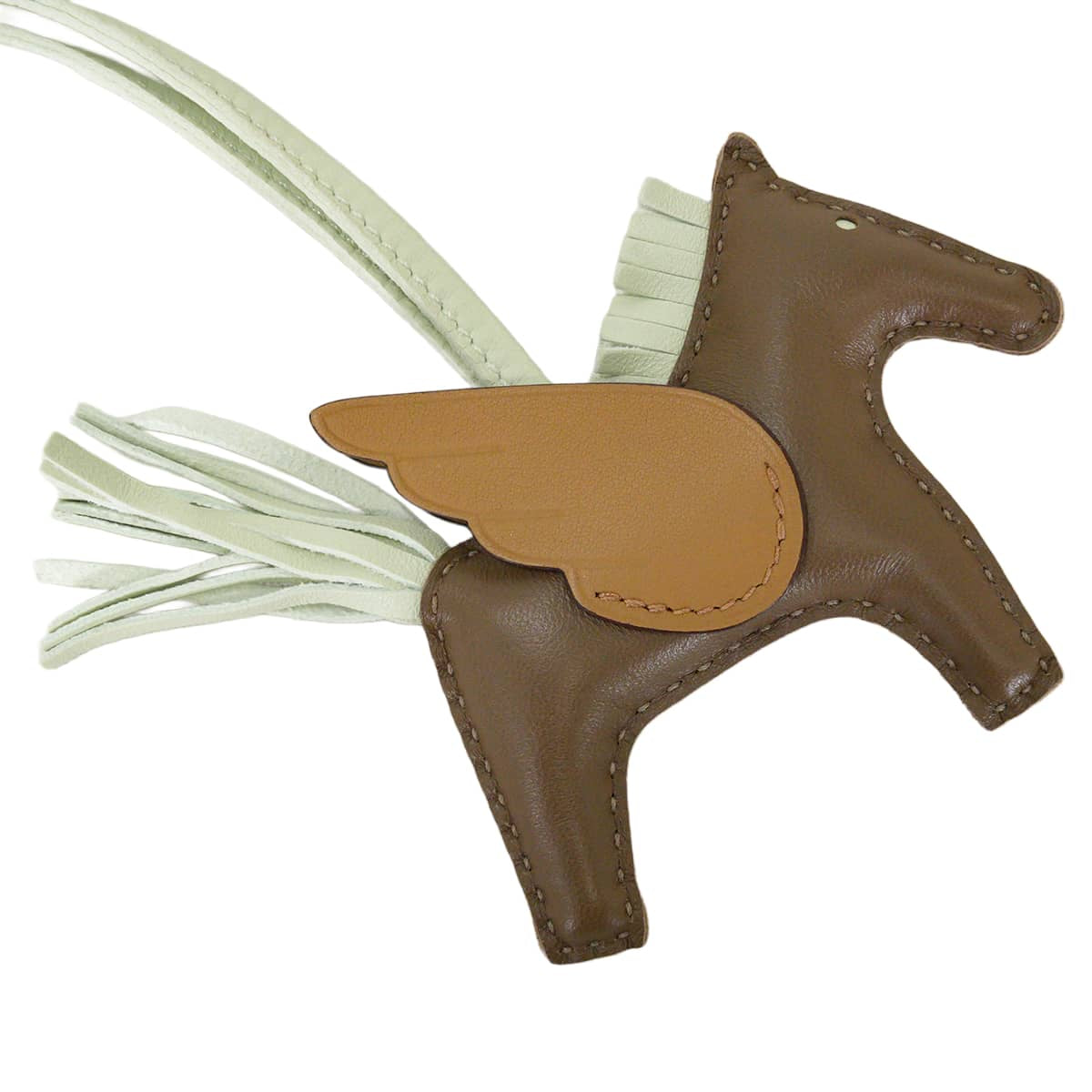 HERMES bag charm Rodeo Pegasus PM Etoupe/Biscuit/Vert Fizz Agneau Milo/Veau Swift Stamp B[EXCELLENT][Authentic]
