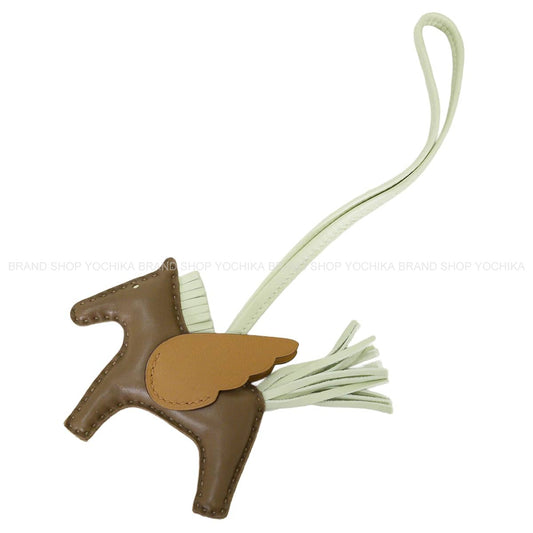 HERMES bag charm Rodeo Pegasus PM Etoupe/Biscuit/Vert Fizz Agneau Milo/Veau Swift Stamp B[EXCELLENT][Authentic]