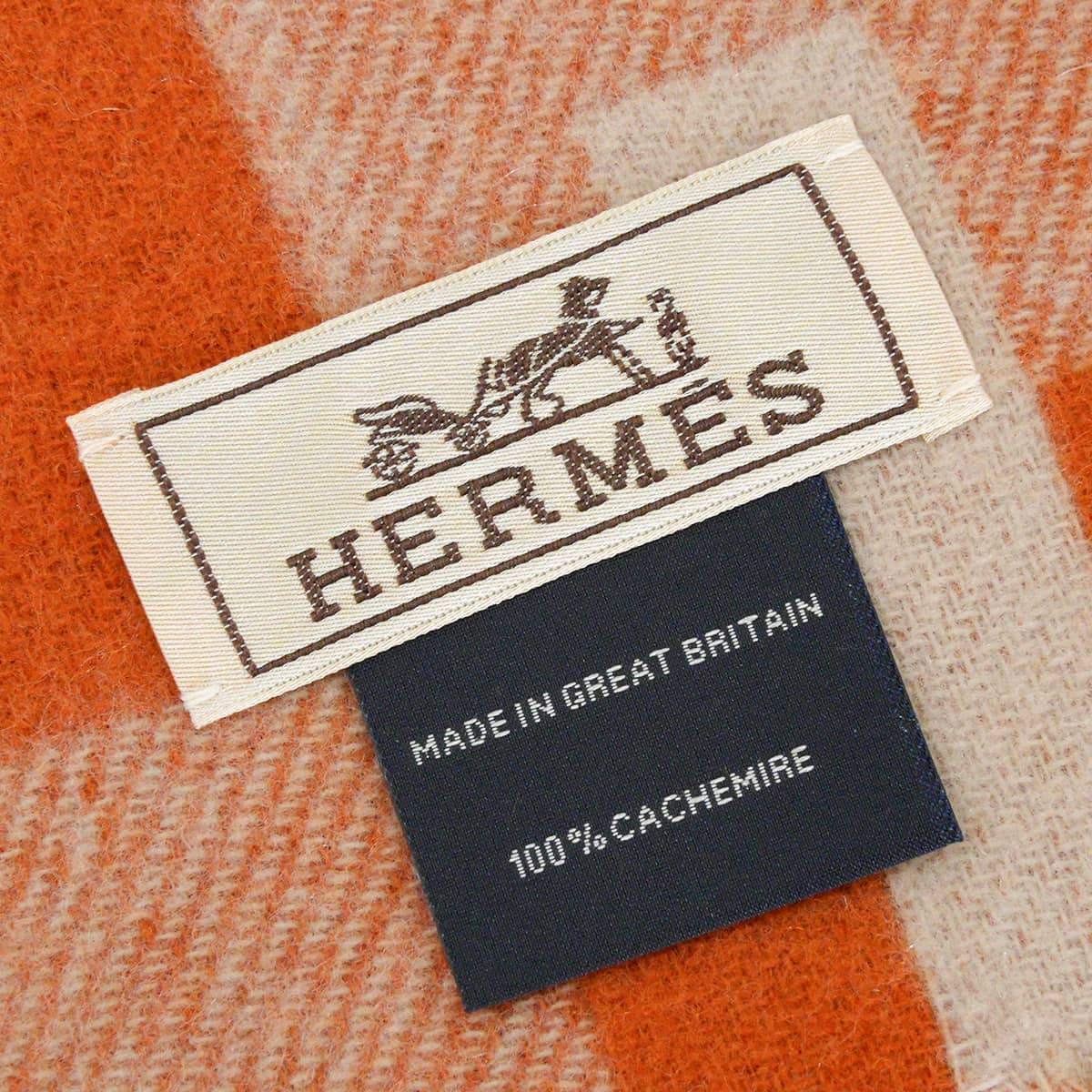 HERMES muffler H Passant ApricotGreige Cashmere H393870T13[EXCELLENT][Authentic]