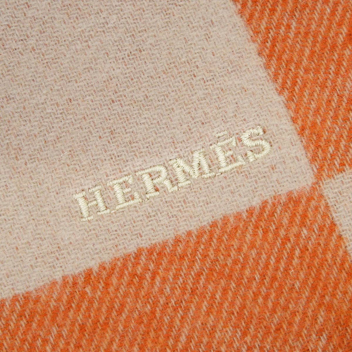 HERMES muffler H Passant ApricotGreige Cashmere H393870T13[EXCELLENT][Authentic]