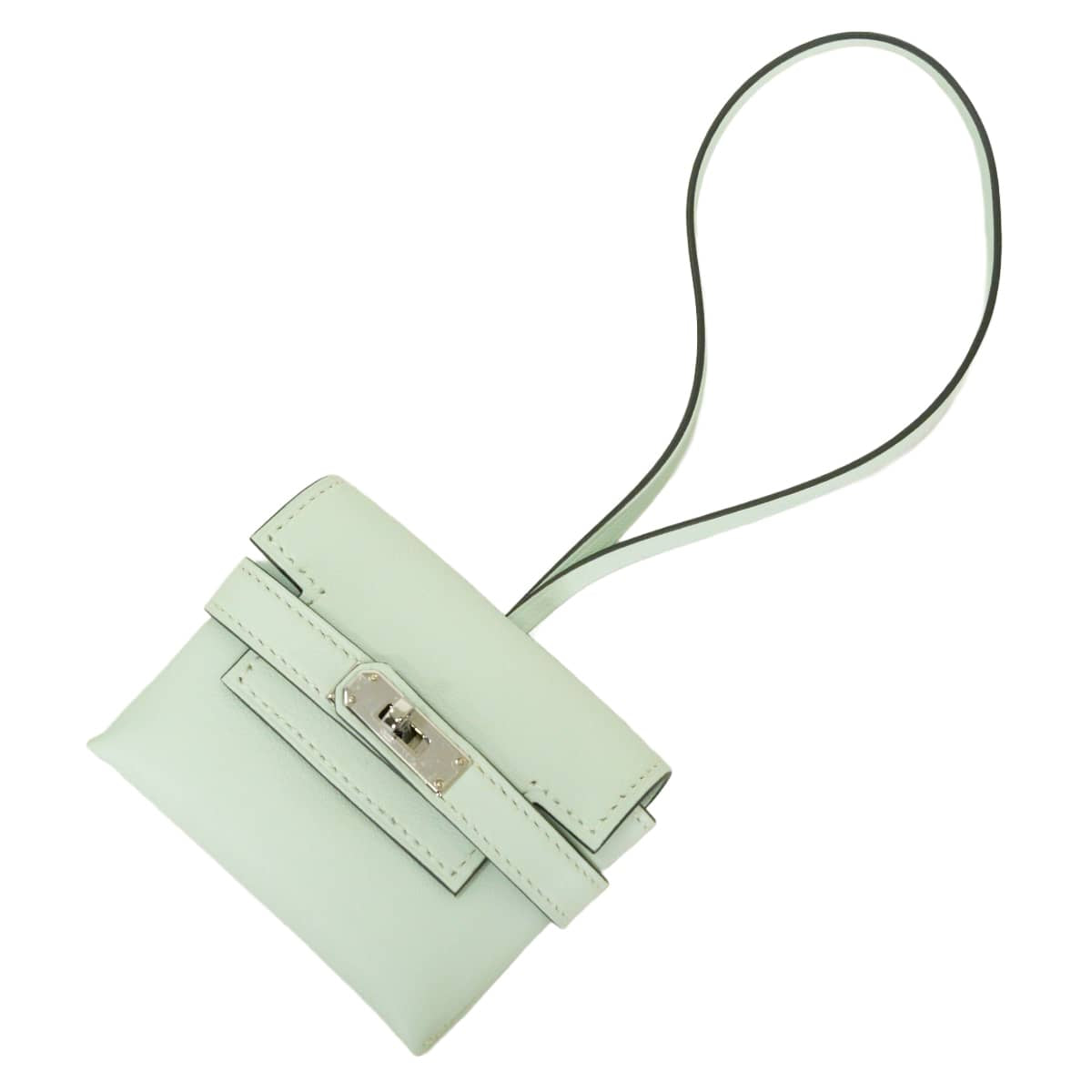 HERMES bag charm Kelly Festival Vert Fizz Veau Swift Silver HW Stamp K[EXCELLENT][Authentic]