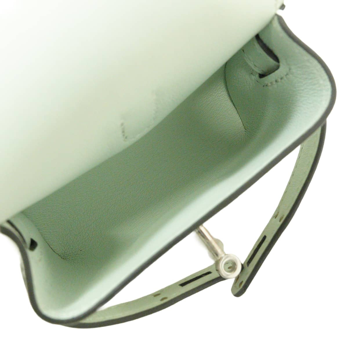 HERMES bag charm Kelly Festival Vert Fizz Veau Swift Silver HW Stamp K[EXCELLENT][Authentic]