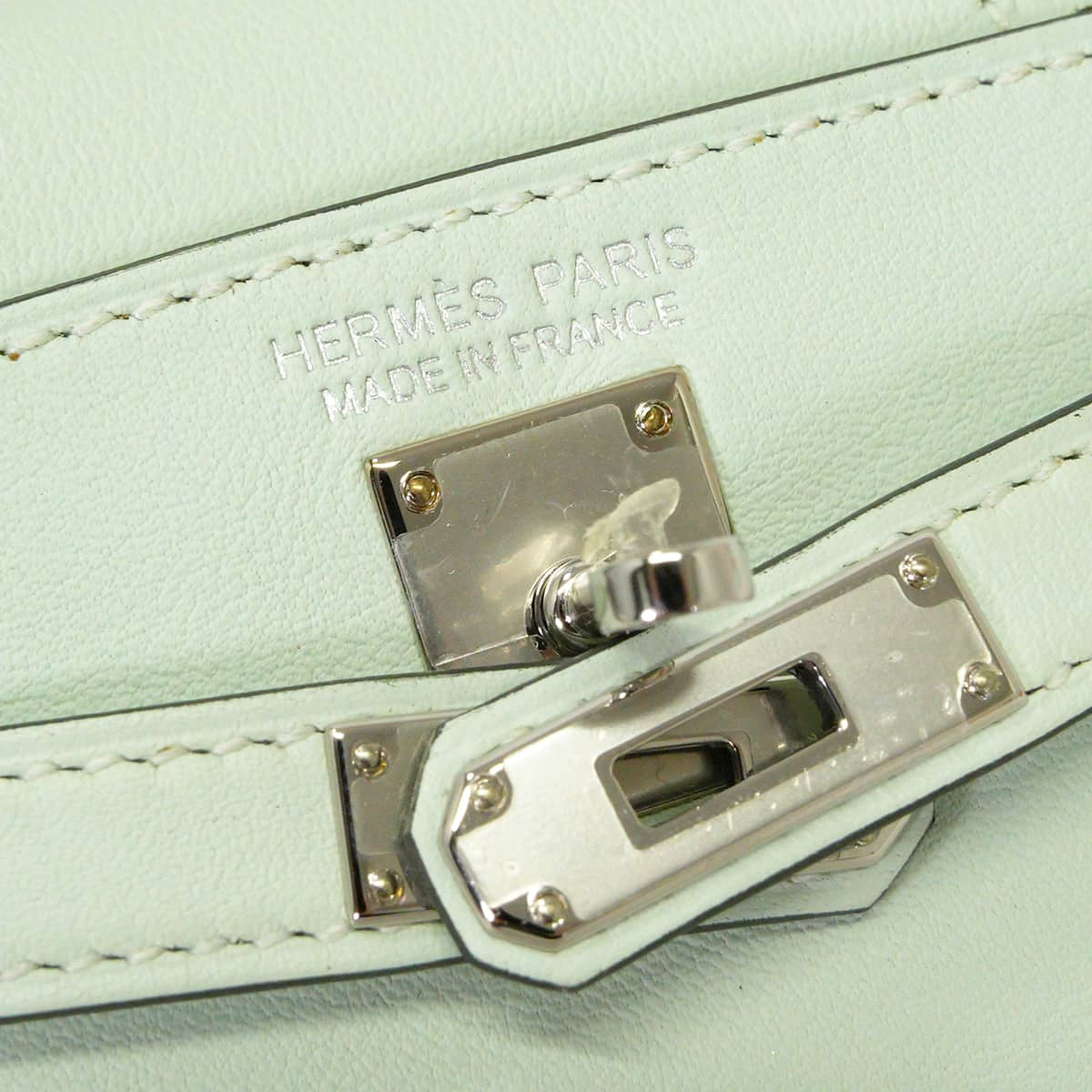 HERMES bag charm Kelly Festival Vert Fizz Veau Swift Silver HW Stamp K[EXCELLENT][Authentic]