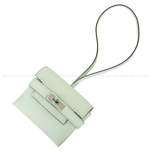 HERMES bag charm Kelly Festival Vert Fizz Veau Swift Silver HW Stamp K[EXCELLENT][Authentic]