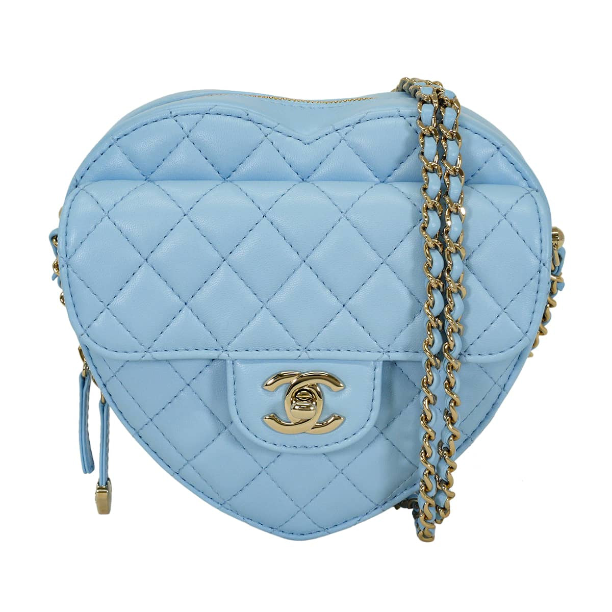 CHANEL Shoulder bag Heart shaped Matelasse Large ChainLight blue Lambskin Champagne Gold HW AS5764[ALMOST NEW][Authentic]
