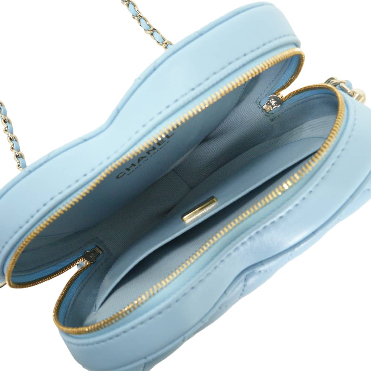 CHANEL Shoulder bag Heart shaped Matelasse Large ChainLight blue Lambskin Champagne Gold HW AS5764[ALMOST NEW][Authentic]