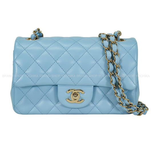 CHANEL Shoulder bag Mini Matelasse 20 Chain COCO MarkLight blue Lambskin Champagne Gold HW A69900[ALMOST NEW][Authentic]