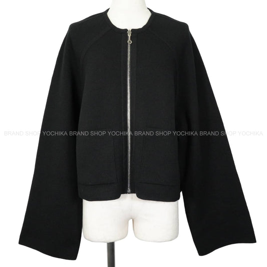 2023AW HERMES Plainly colored jacket Reversible zip closure flared sleeves and H-pattern Noir (Black) Cashmere/Cotton #40 Silver HW 4E2221D2[EXCELLENT][Authentic]