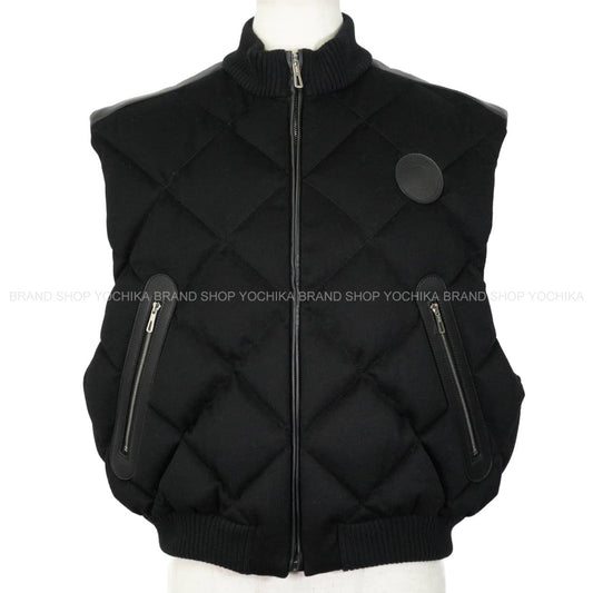 HERMES Down vest Women's Short Length Quilted Sellier Crude Cell with Patches Noir (Black) Cashmere lambskin #44 Silver HW 1H0250DN[EXCELLENT][Authentic]