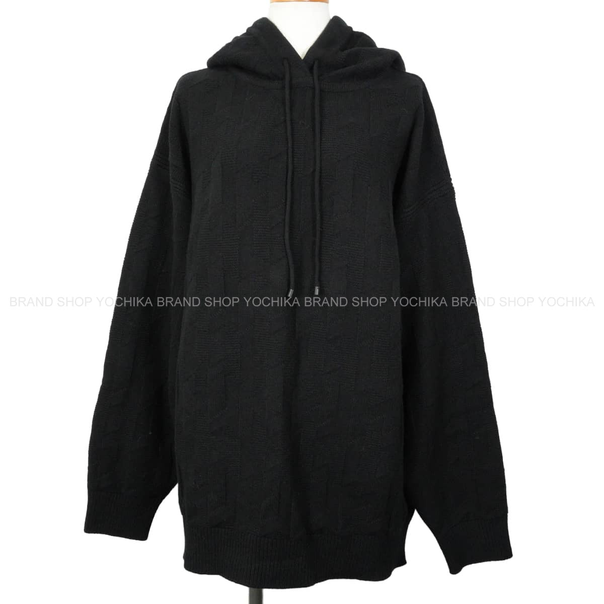 [Pre-loved] 2024SS HERMES Knit pullover hoodie with H motif Noir (Black) Wool #40 Silver HW 4E2623D3[LIKE NEW][Authentic]