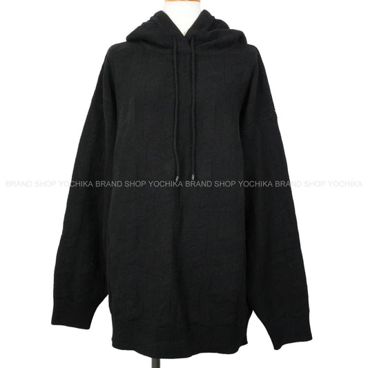 [Pre-loved] 2024SS HERMES Knit pullover hoodie with H motif Noir (Black) Wool #40 Silver HW 4E2623D3[LIKE NEW][Authentic]