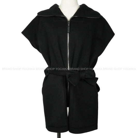 HERMES Vests Gilet with collar belt and zip-up Noir (Black) Cashmere #34 Silver HW 2H0132DA[ALMOST NEW][Authentic]