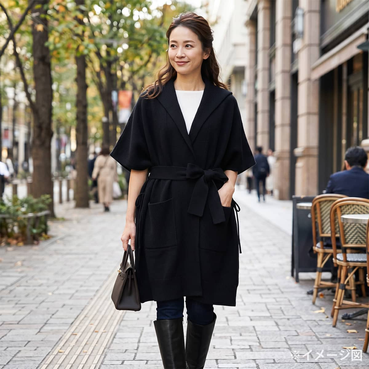 HERMES Cardigan short-sleeved vest Sellier button hoodie Noir (Black) Cashmere #TU[EXCELLENT][Authentic]