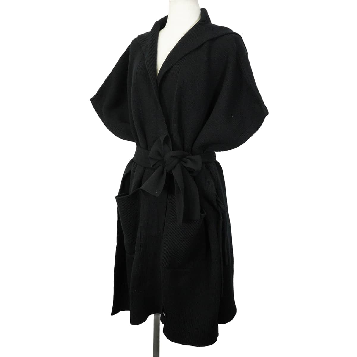 HERMES Cardigan short-sleeved vest Sellier button hoodie Noir (Black) Cashmere #TU[EXCELLENT][Authentic]