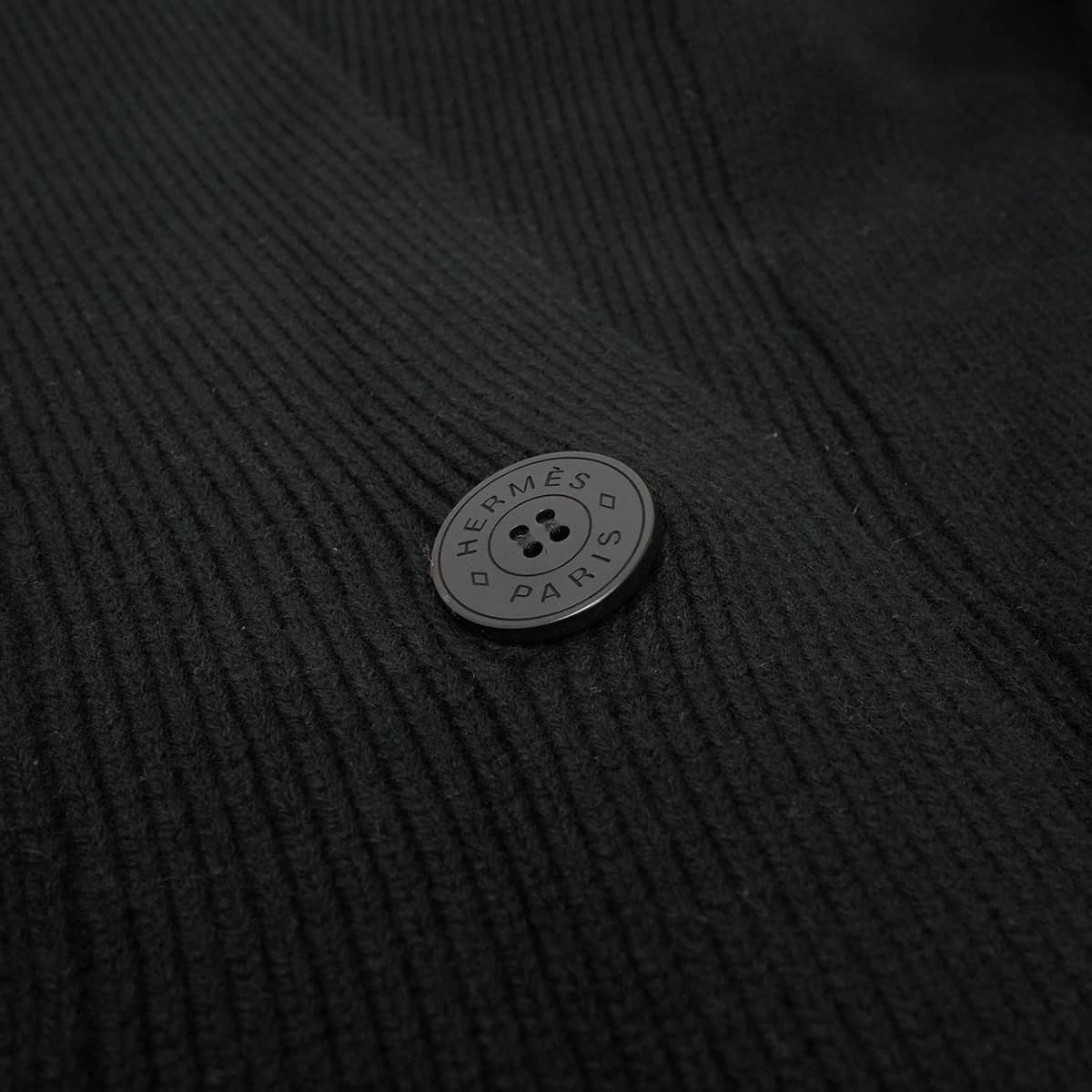 HERMES Cardigan short-sleeved vest Sellier button hoodie Noir (Black) Cashmere #TU[EXCELLENT][Authentic]