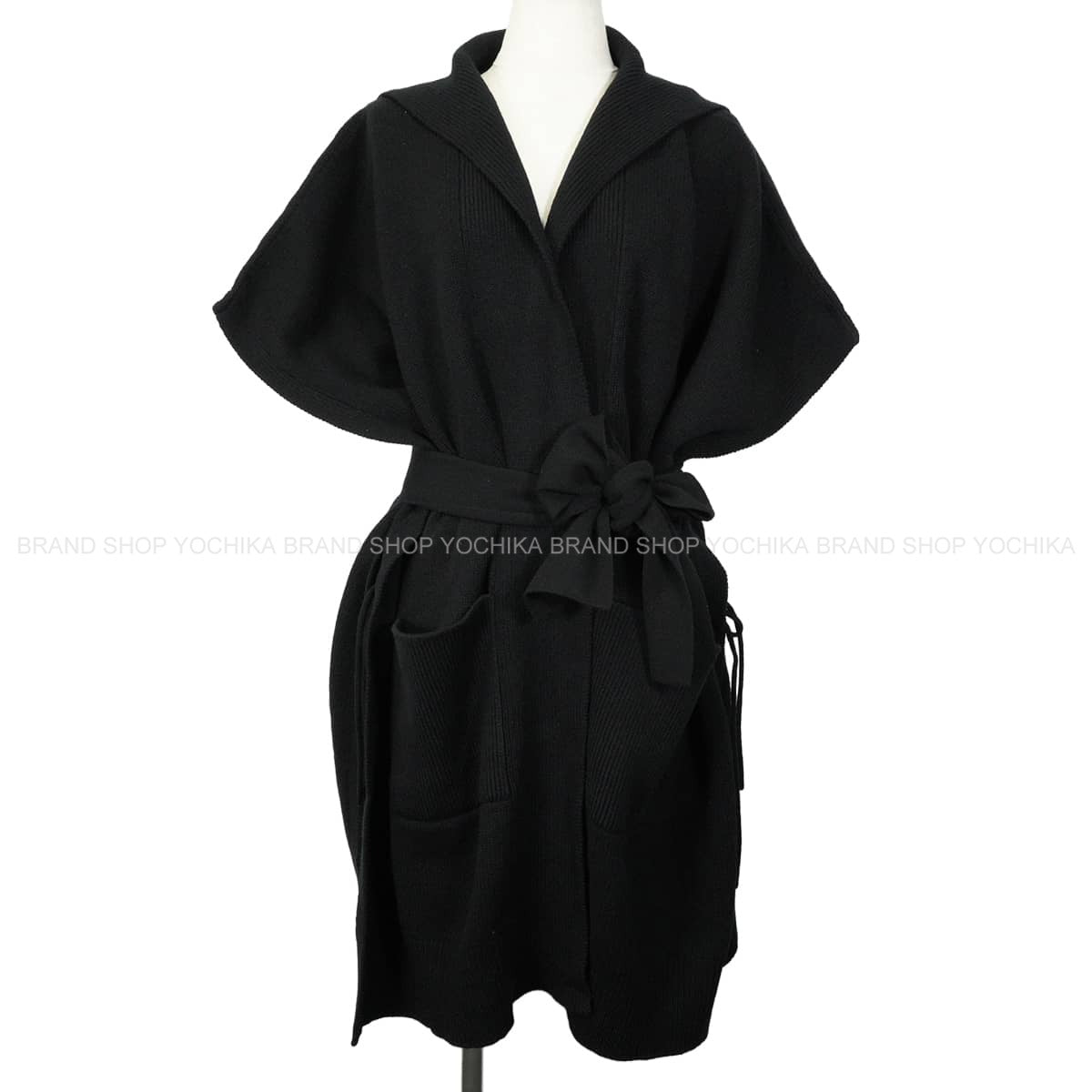 HERMES Cardigan short-sleeved vest Sellier button hoodie Noir (Black) Cashmere #TU[EXCELLENT][Authentic]