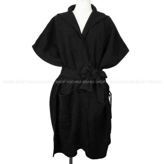 HERMES Cardigan short-sleeved vest Sellier button hoodie Noir (Black) Cashmere #TU[EXCELLENT][Authentic]