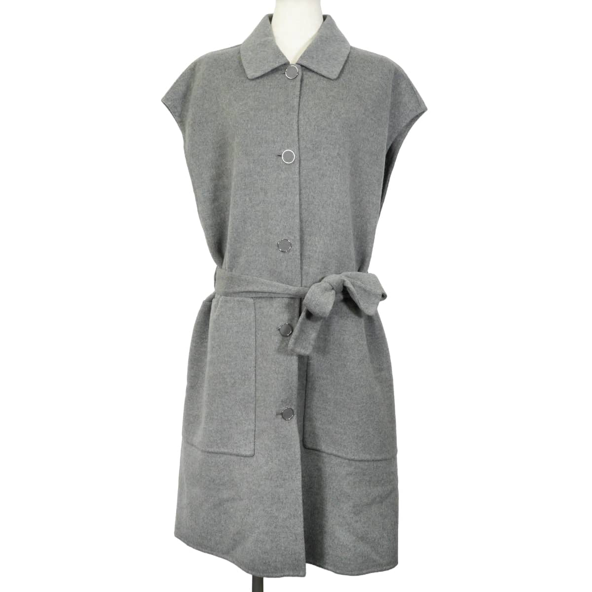 HERMES Vests Double-faced Crude Cell with belt Grey Cashmere #44 4H0101DA[EXCELLENT][Authentic]