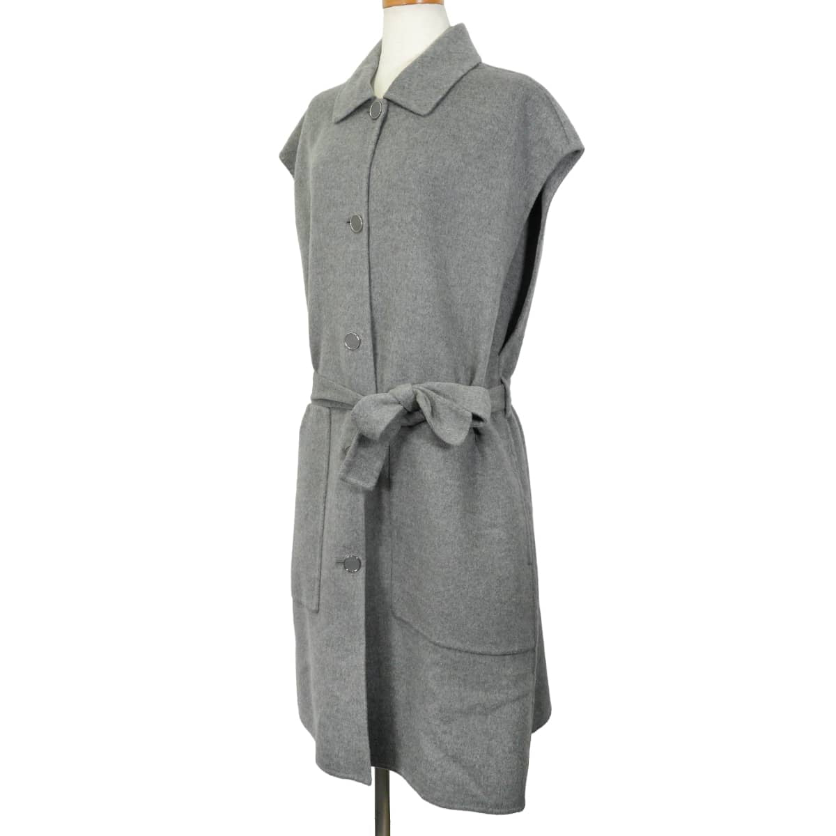 HERMES Vests Double-faced Crude Cell with belt Grey Cashmere #44 4H0101DA[EXCELLENT][Authentic]